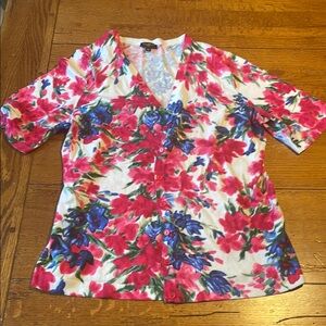 Talbots Floral Blouse - Pink and Blue